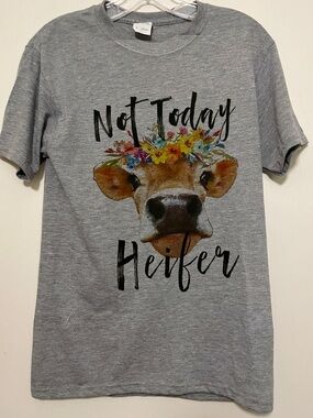 Gray Not Today Heifer cow Graphic Tee short sleeve Western cowgirl funny tshirt